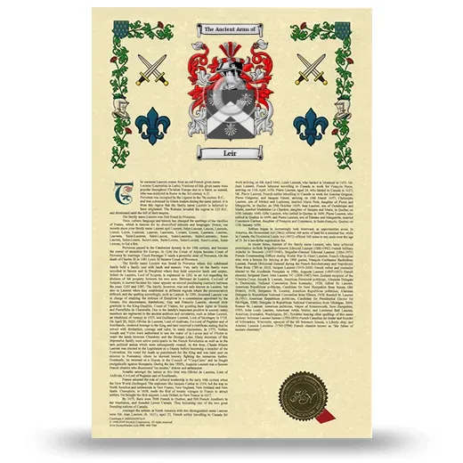 Leir Armorial History with Coat of Arms