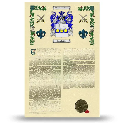 Lepelletier Armorial History with Coat of Arms