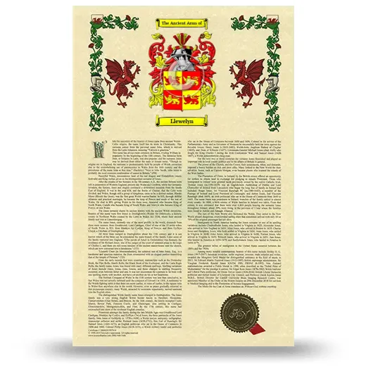 Llewelyn Armorial History with Coat of Arms