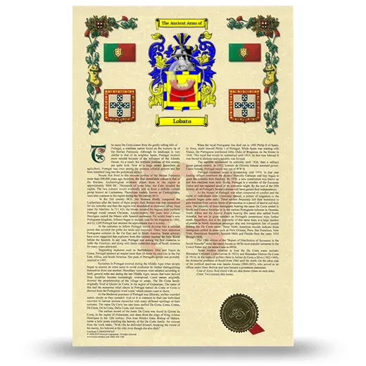 Lobato Armorial History with Coat of Arms