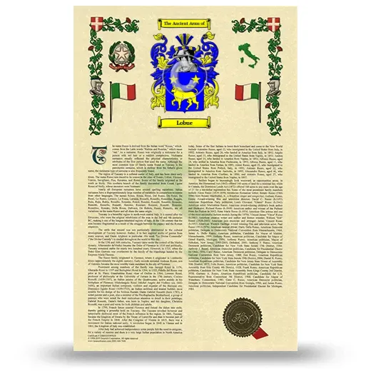 Lobue Armorial History with Coat of Arms