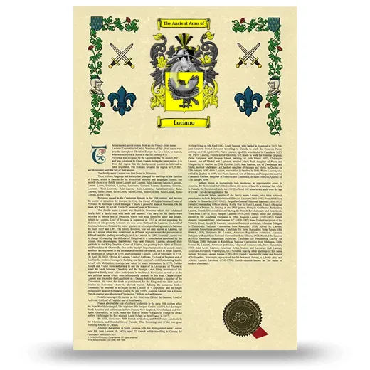 Luciano Armorial History with Coat of Arms