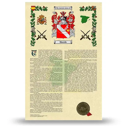 Macedo Armorial History with Coat of Arms