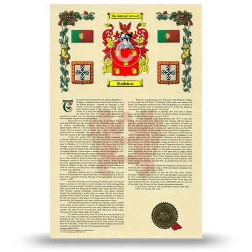 Madeiros Armorial History with Coat of Arms