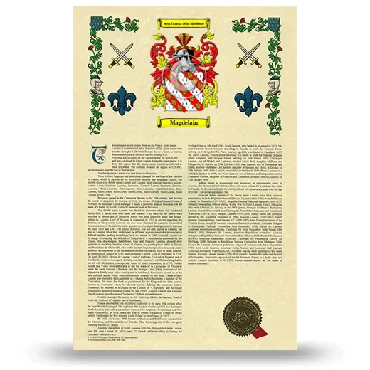 Magdelain Armorial History with Coat of Arms