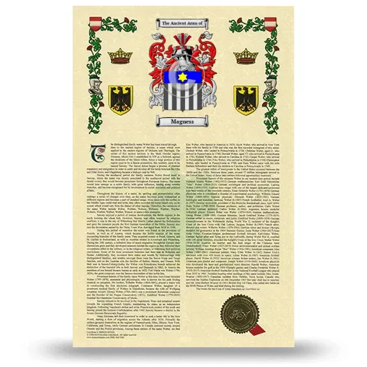 Magness Armorial History with Coat of Arms