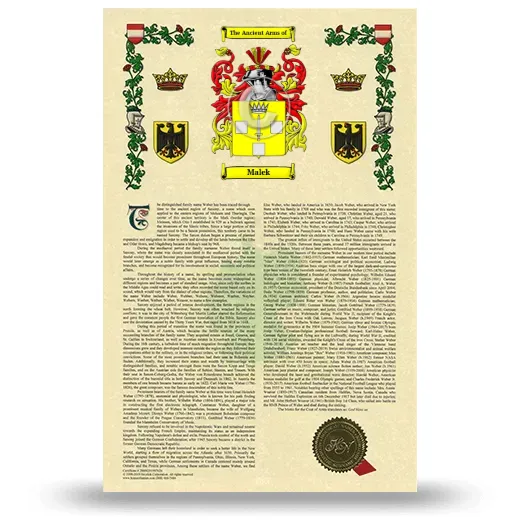 Malek Armorial History with Coat of Arms