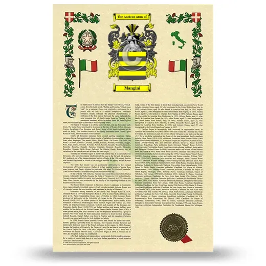 Mangini Armorial History with Coat of Arms