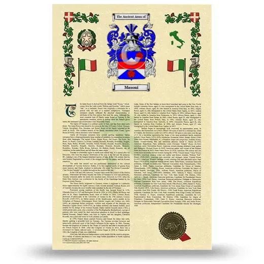 Masoni Armorial History with Coat of Arms