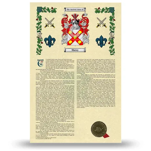 Matey Armorial History with Coat of Arms