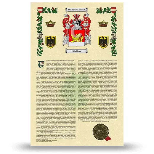 Matton Armorial History with Coat of Arms