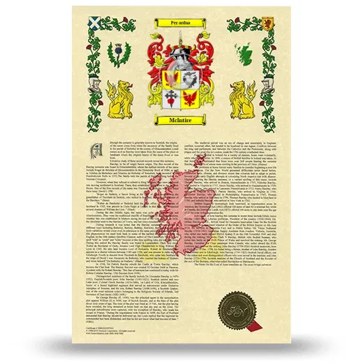 McIntire Armorial History with Coat of Arms