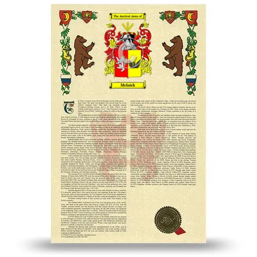 Melnick Armorial History with Coat of Arms