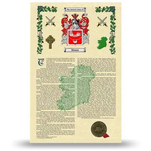 Menon Armorial History with Coat of Arms