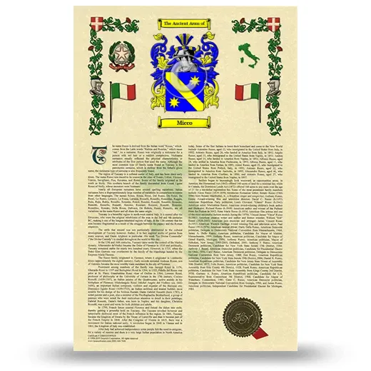 Micco Armorial History with Coat of Arms