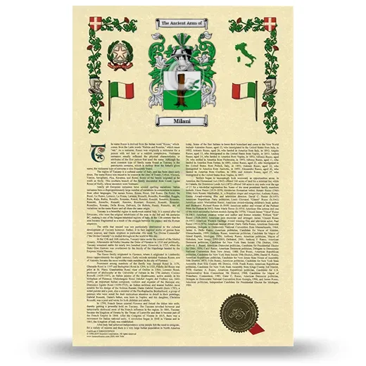Milani Armorial History with Coat of Arms