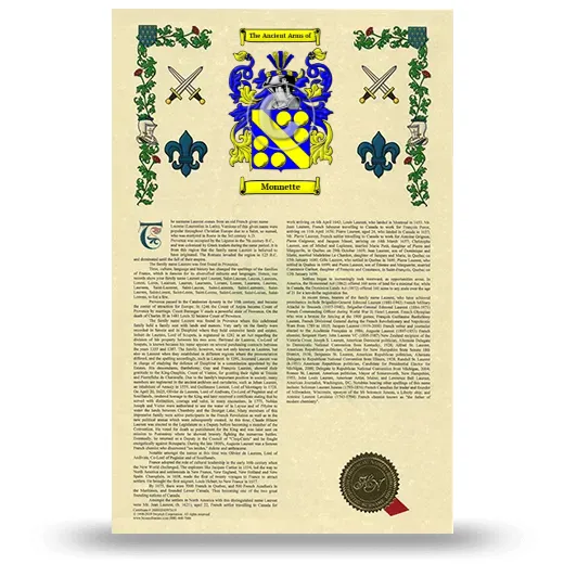 Monnette Armorial History with Coat of Arms