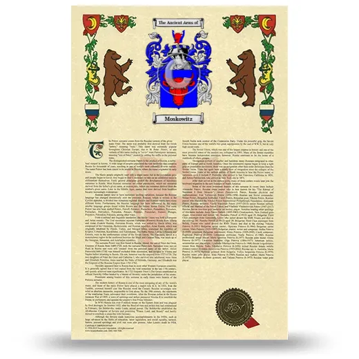 Moskowitz Armorial History with Coat of Arms
