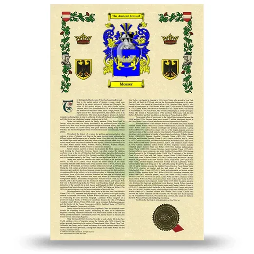Mosser Armorial History with Coat of Arms