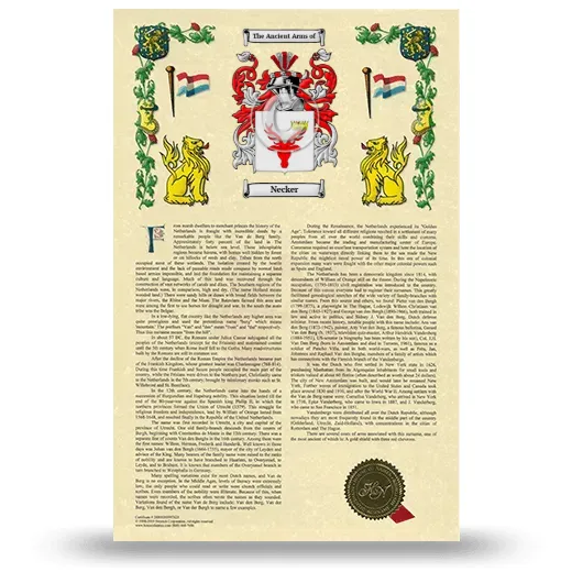 Necker Armorial History with Coat of Arms