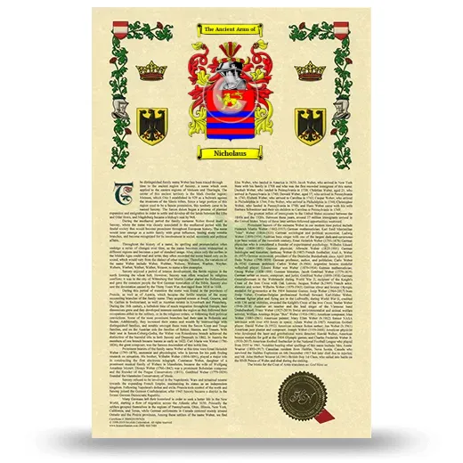 Nicholaus Armorial History with Coat of Arms