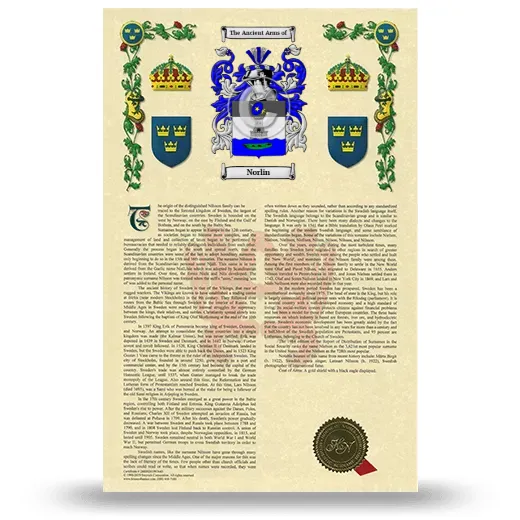 Norlin Armorial History with Coat of Arms