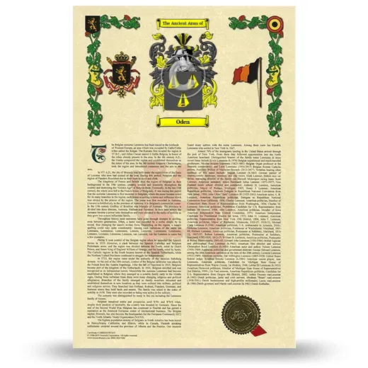 Oden Armorial History with Coat of Arms