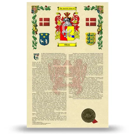 Olson Armorial History with Coat of Arms