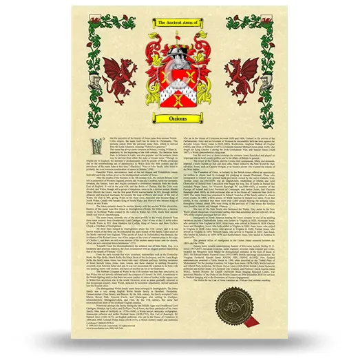 Onions Armorial History with Coat of Arms