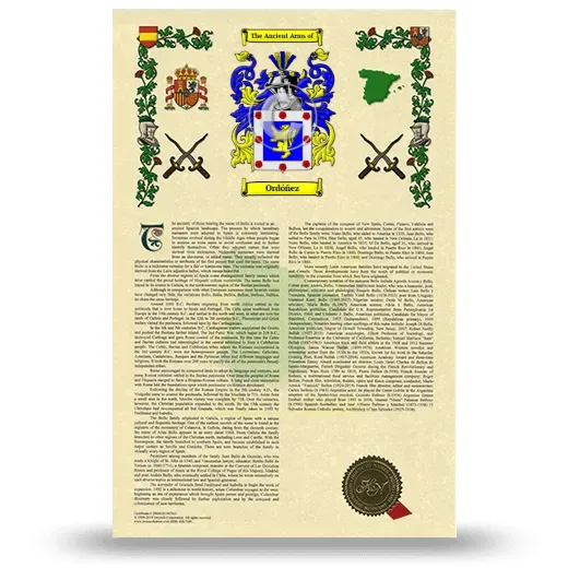 Ordóñez Armorial History with Coat of Arms