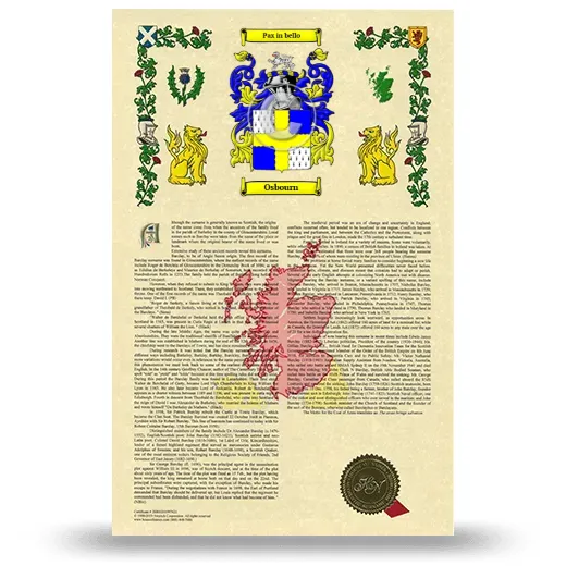 Osbourn Armorial History with Coat of Arms