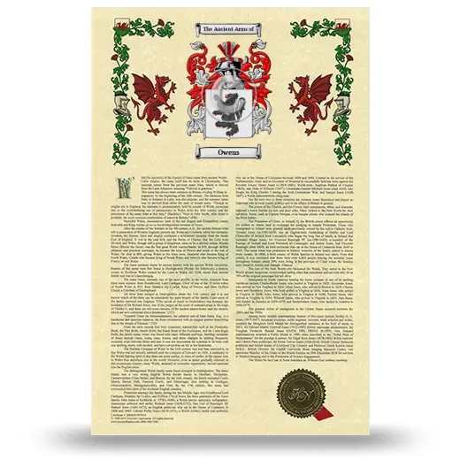 Owens Armorial History with Coat of Arms