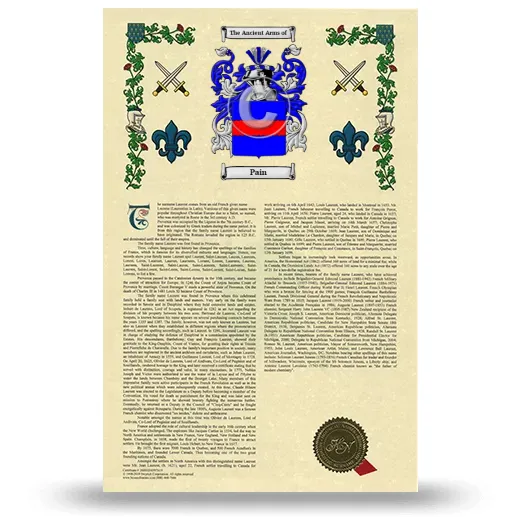Pain Armorial History with Coat of Arms