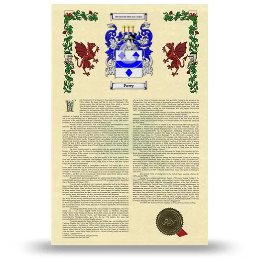 Parry Armorial History with Coat of Arms