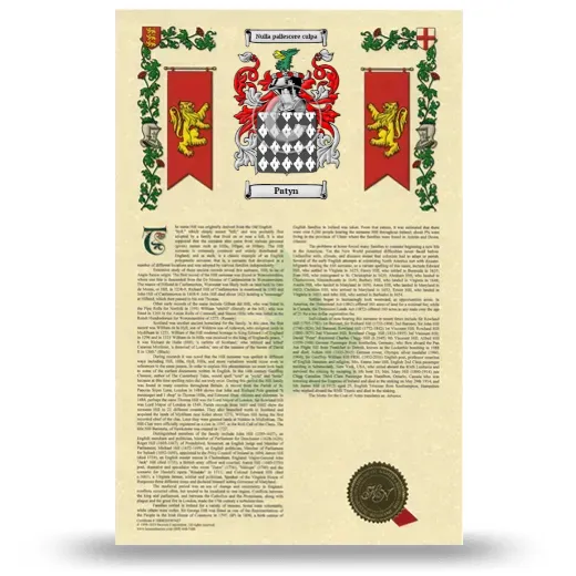 Patyn Armorial History with Coat of Arms