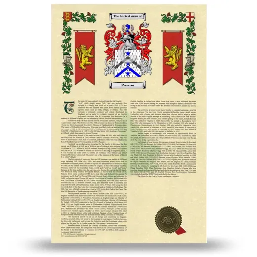 Paxson Armorial History with Coat of Arms
