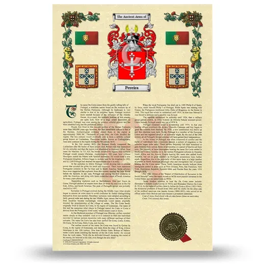 Pereira Armorial History with Coat of Arms