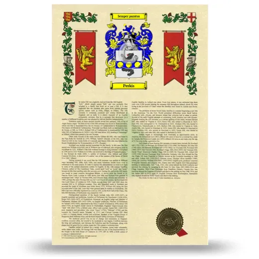 Perkis Armorial History with Coat of Arms