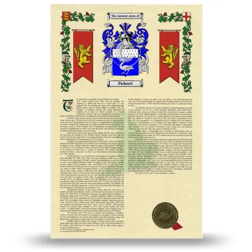 Pickerel Armorial History with Coat of Arms