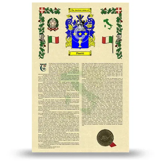 Pinetti Armorial History with Coat of Arms