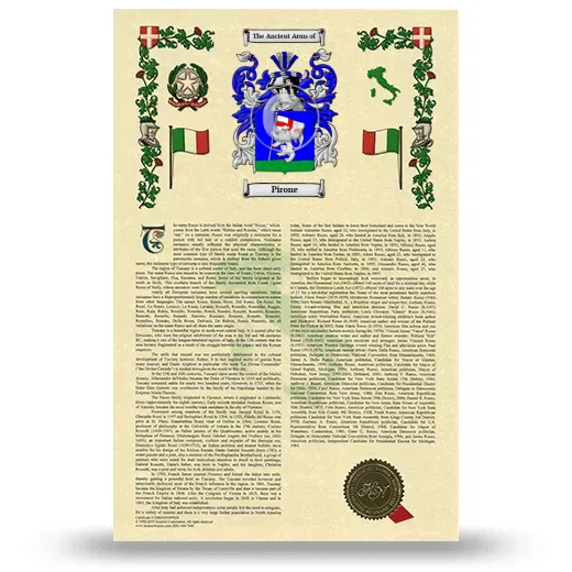 Pirone Armorial History with Coat of Arms