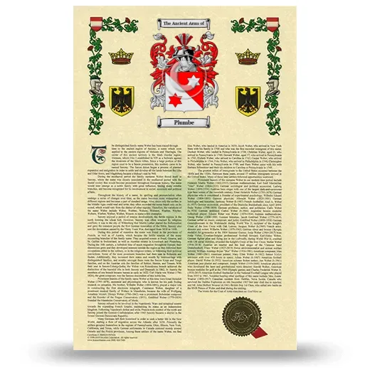 Plumbe Armorial History with Coat of Arms
