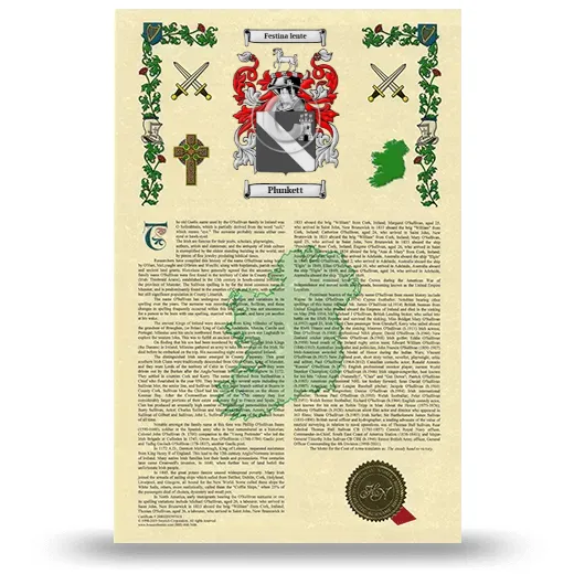 Plunkett Armorial History with Coat of Arms