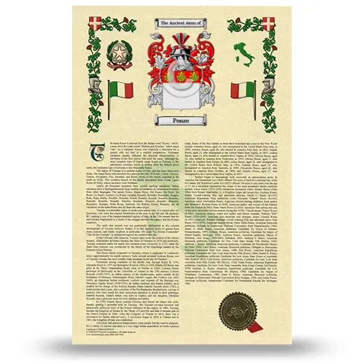 Ponzo Armorial History with Coat of Arms