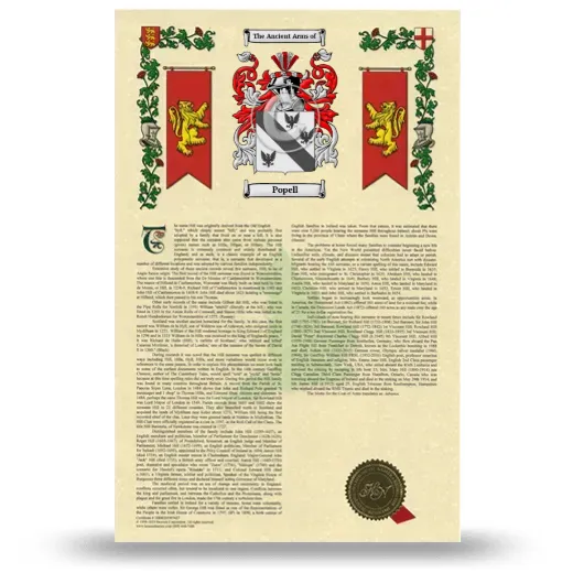 Popell Armorial History with Coat of Arms