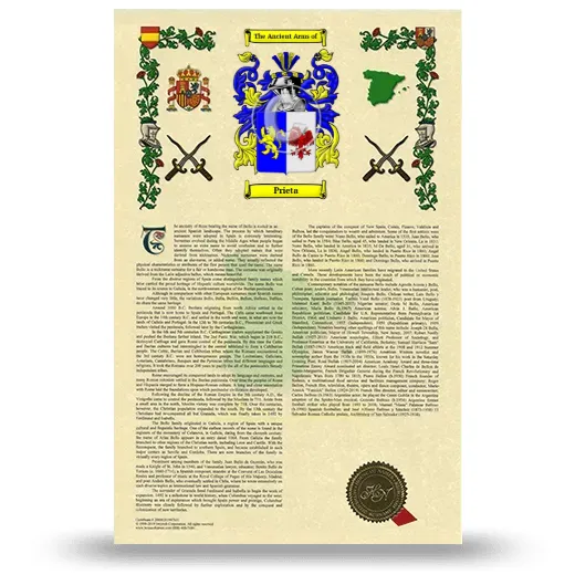 Prieta Armorial History with Coat of Arms