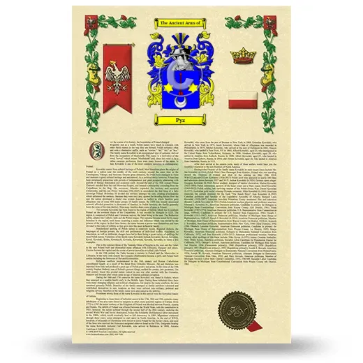 Pyz Armorial History with Coat of Arms