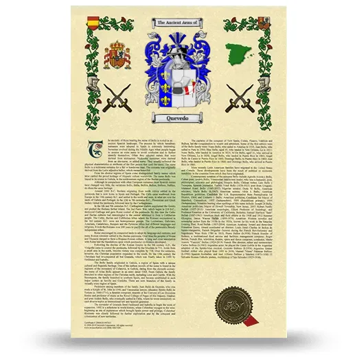 Quevedo Armorial History with Coat of Arms