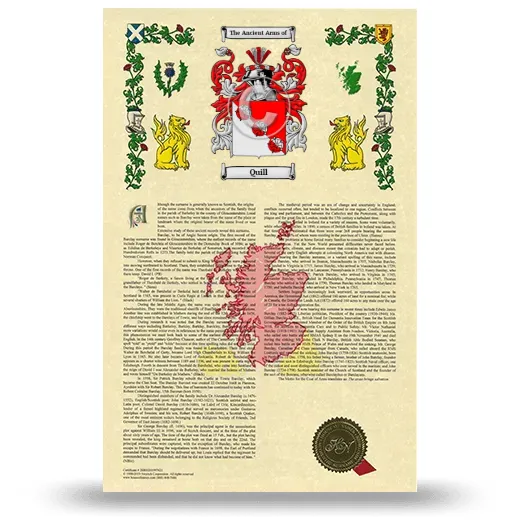 Quill Armorial History with Coat of Arms