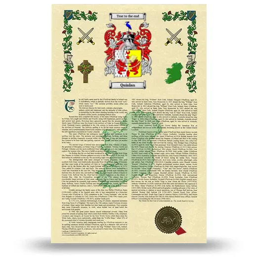 Quinlan Armorial History with Coat of Arms